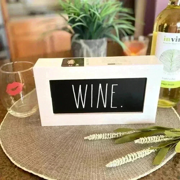 NEW Rae Dunn - WINE - Cute White Wooden Chalkboard Sign - Picture 1 of 8